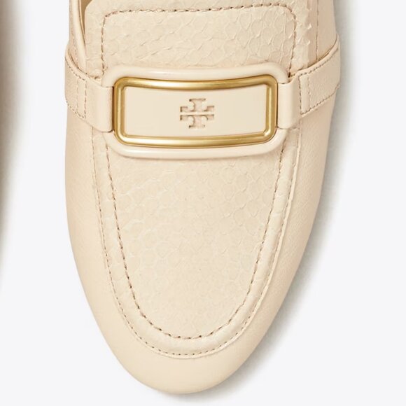 Tory Burch $348 Georgia Backless Loafer New Cream Snake Embossed Logo Buckle - Picture 9 of 11
